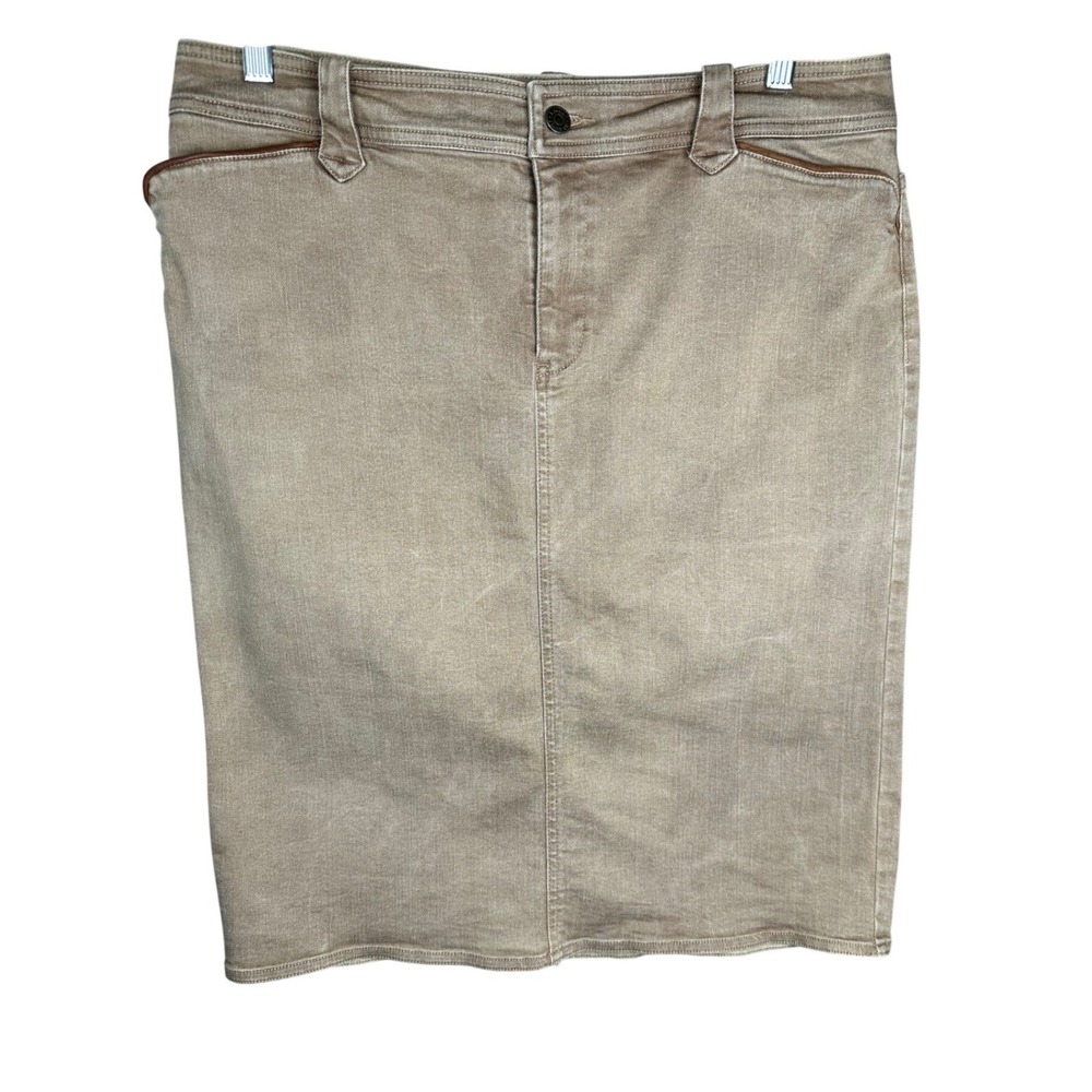 Lauren Ralph Lauren Womens Denim Skirt Size 10 Tan Leather Trim Pencil Casual - Picture 2 of 11